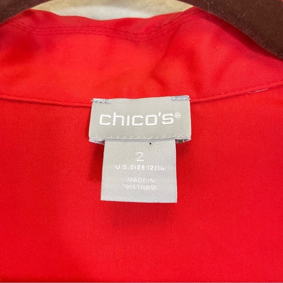 Chico’s Red Collard Cotton-Stretch Popover Top Size‎ 12/14 - Picture 2 of 6
